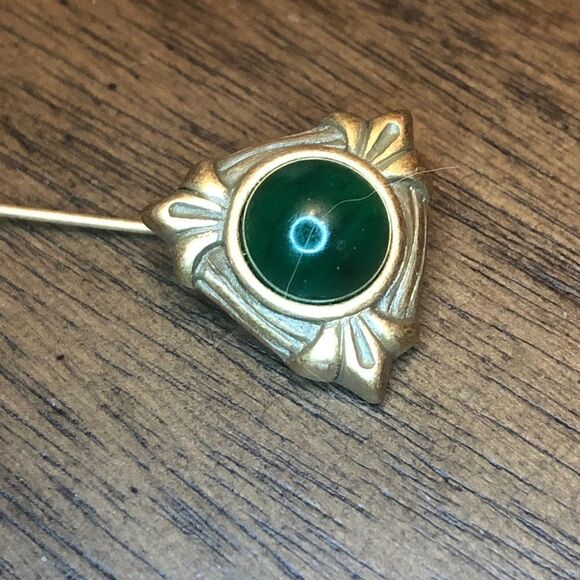 Vintage Monet Green Emblem Gold Tone Stick Pin - Picture 2 of 4
